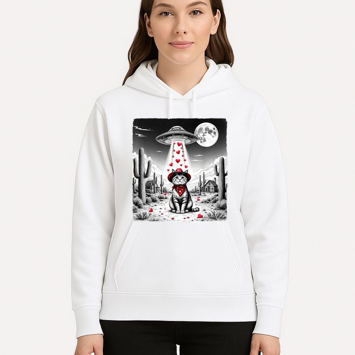 Cowboy Cat Ufo Meme Funny Cat Ufos ValentineS Day Cat Lover Hoodie