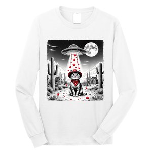 Cowboy Cat Ufo Meme Funny Cat Ufos ValentineS Day Cat Lover Long Sleeve Shirt