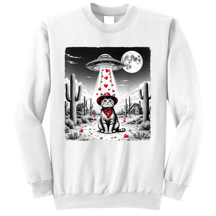 Cowboy Cat Ufo Meme Funny Cat Ufos ValentineS Day Cat Lover Sweatshirt