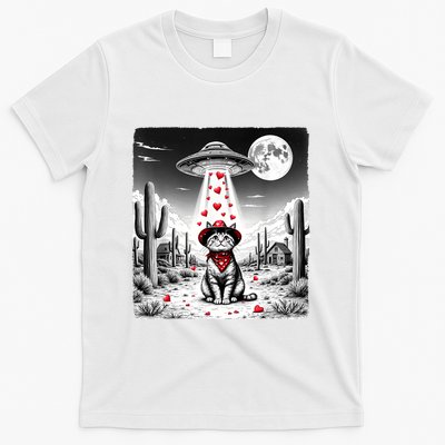 Cowboy Cat Ufo Meme Funny Cat Ufos ValentineS Day Cat Lover T-Shirt
