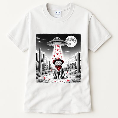Cowboy Cat Ufo Meme Funny Cat Ufos ValentineS Day Cat Lover Tall T-Shirt