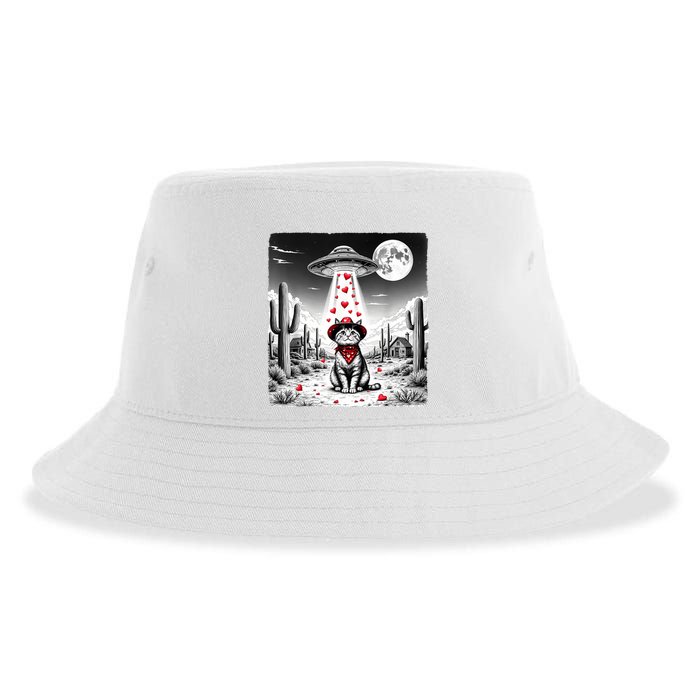 Cowboy Cat Ufo Meme Funny Cat Ufos ValentineS Day Cat Lover Sustainable Bucket Hat