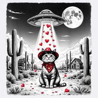 Cowboy Cat Ufo Meme Funny Cat Ufos ValentineS Day Cat Lover Sustainable Bucket Hat