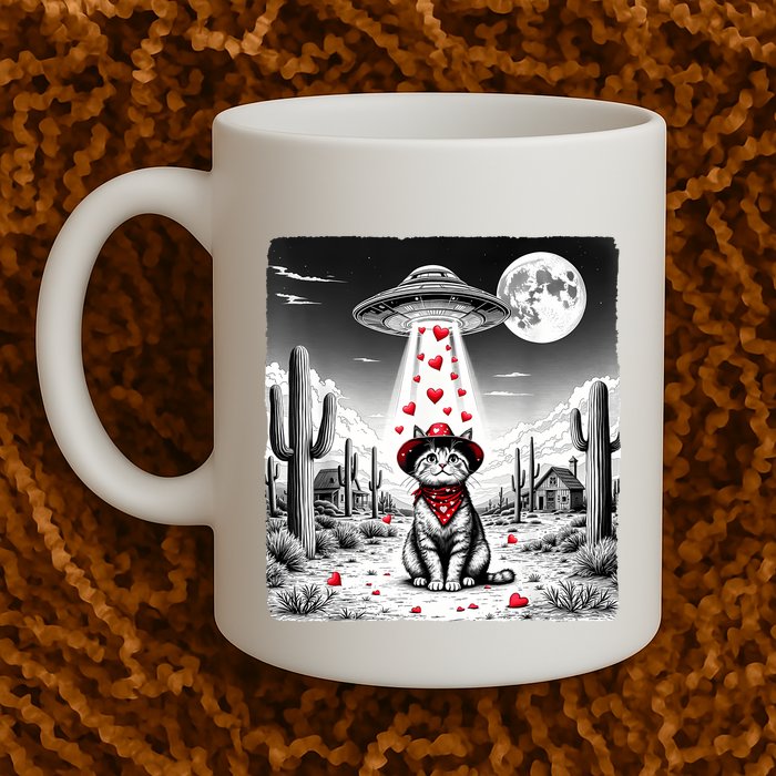Cowboy Cat Ufo Meme Funny Cat Ufos ValentineS Day Cat Lover Mug