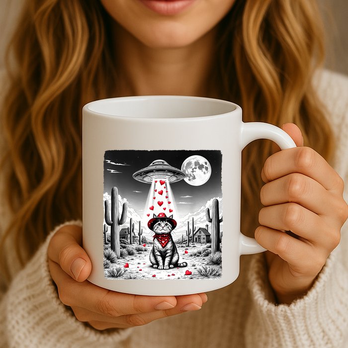 Cowboy Cat Ufo Meme Funny Cat Ufos ValentineS Day Cat Lover Mug