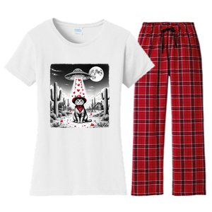 Cowboy Cat Ufo Meme Funny Cat Ufos ValentineS Day Cat Lover Women's Flannel Pajama Set