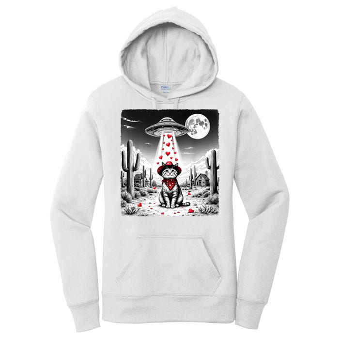 Cowboy Cat Ufo Meme Funny Cat Ufos ValentineS Day Cat Lover Women's Pullover Hoodie