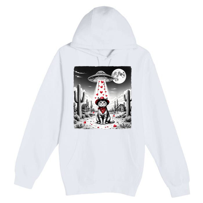 Cowboy Cat Ufo Meme Funny Cat Ufos ValentineS Day Cat Lover Premium Pullover Hoodie