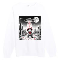 Cowboy Cat Ufo Meme Funny Cat Ufos ValentineS Day Cat Lover Premium Crewneck Sweatshirt