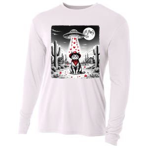 Cowboy Cat Ufo Meme Funny Cat Ufos ValentineS Day Cat Lover Cooling Performance Long Sleeve Crew