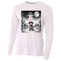 Cowboy Cat Ufo Meme Funny Cat Ufos ValentineS Day Cat Lover Cooling Performance Long Sleeve Crew