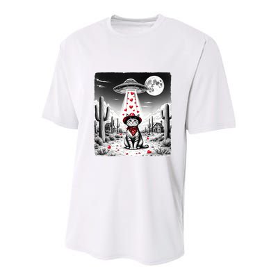 Cowboy Cat Ufo Meme Funny Cat Ufos ValentineS Day Cat Lover Youth Performance Sprint T-Shirt