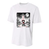 Cowboy Cat Ufo Meme Funny Cat Ufos ValentineS Day Cat Lover Youth Performance Sprint T-Shirt