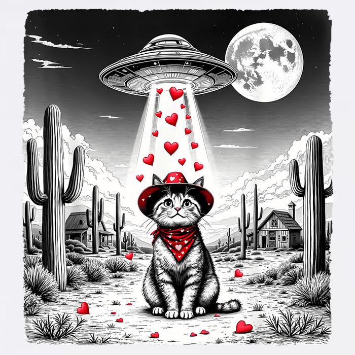 Cowboy Cat Ufo Meme Funny Cat Ufos ValentineS Day Cat Lover Youth Performance Sprint T-Shirt