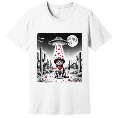 Cowboy Cat Ufo Meme Funny Cat Ufos ValentineS Day Cat Lover Premium T-Shirt