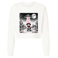 Cowboy Cat Ufo Meme Funny Cat Ufos ValentineS Day Cat Lover Cropped Pullover Crew