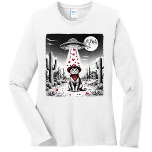 Cowboy Cat Ufo Meme Funny Cat Ufos ValentineS Day Cat Lover Ladies Long Sleeve Shirt