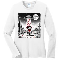 Cowboy Cat Ufo Meme Funny Cat Ufos ValentineS Day Cat Lover Ladies Long Sleeve Shirt