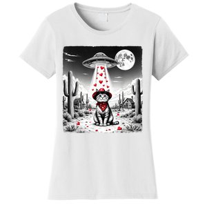 Cowboy Cat Ufo Meme Funny Cat Ufos ValentineS Day Cat Lover Women's T-Shirt