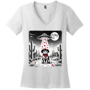 Cowboy Cat Ufo Meme Funny Cat Ufos ValentineS Day Cat Lover Women's V-Neck T-Shirt