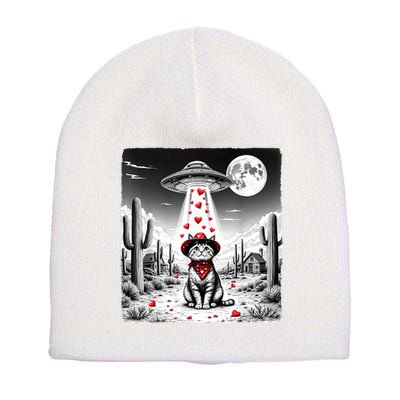 Cowboy Cat Ufo Meme Funny Cat Ufos ValentineS Day Cat Lover Short Acrylic Beanie