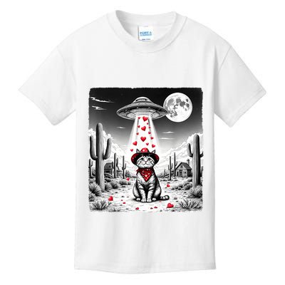 Cowboy Cat Ufo Meme Funny Cat Ufos ValentineS Day Cat Lover Kids T-Shirt