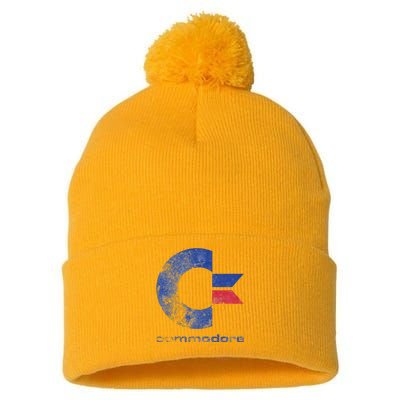 Commodore C64 Uppercase Letter Stone Washed Grunge Effect Pom Pom 12in Knit Beanie