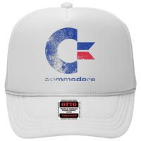 Commodore C64 Uppercase Letter Stone Washed Grunge Effect High Crown Mesh Back Trucker Hat