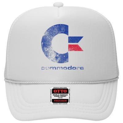 Commodore C64 Uppercase Letter Stone Washed Grunge Effect High Crown Mesh Back Trucker Hat