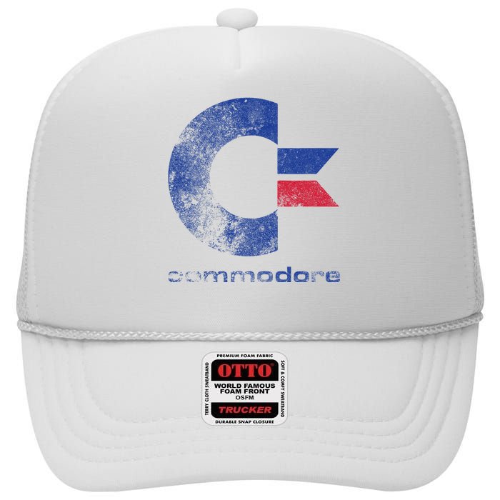 Commodore C64 Uppercase Letter Stone Washed Grunge Effect High Crown Mesh Back Trucker Hat