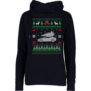 Classic Car Ugly Christmas Womens Funnel Neck Pullover Hood