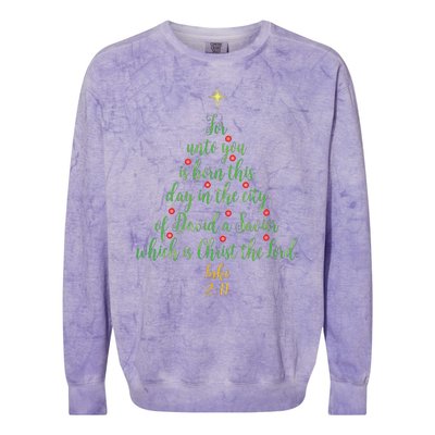 Christian Christmas Unto You Is Born A Savior Tree Colorblast Crewneck Sweatshirt