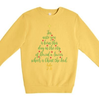 Christian Christmas Unto You Is Born A Savior Tree Premium Crewneck Sweatshirt