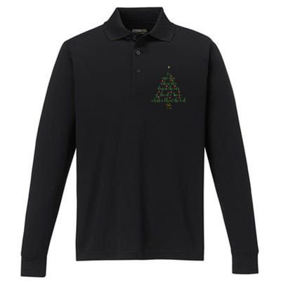 Christian Christmas Unto You Is Born A Savior Tree Performance Long Sleeve Polo