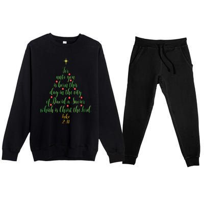 Christian Christmas Unto You Is Born A Savior Tree Premium Crewneck Sweatsuit Set