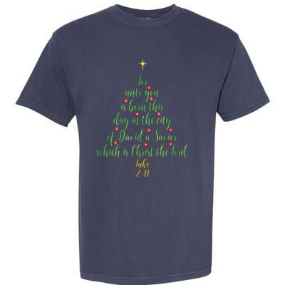 Christian Christmas Unto You Is Born A Savior Tree Garment-Dyed Heavyweight T-Shirt