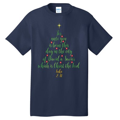 Christian Christmas Unto You Is Born A Savior Tree Tall T-Shirt