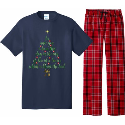 Christian Christmas Unto You Is Born A Savior Tree Pajama Set