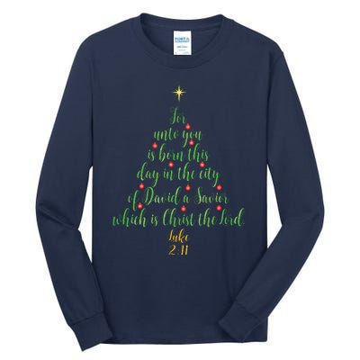 Christian Christmas Unto You Is Born A Savior Tree Tall Long Sleeve T-Shirt