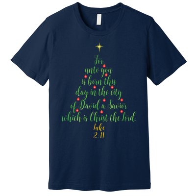 Christian Christmas Unto You Is Born A Savior Tree Premium T-Shirt