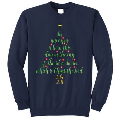 Christian Christmas Unto You Is Born A Savior Tree Tall Sweatshirt