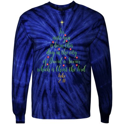 Christian Christmas Unto You Is Born A Savior Tree Tie-Dye Long Sleeve Shirt