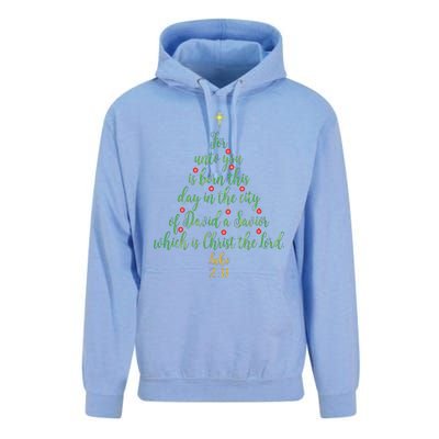 Christian Christmas Unto You Is Born A Savior Tree Unisex Surf Hoodie