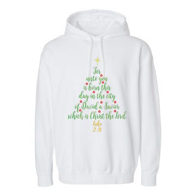 Christian Christmas Unto You Is Born A Savior Tree Garment-Dyed Fleece Hoodie