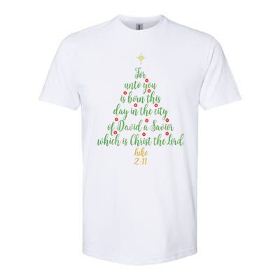 Christian Christmas Unto You Is Born A Savior Tree Softstyle CVC T-Shirt