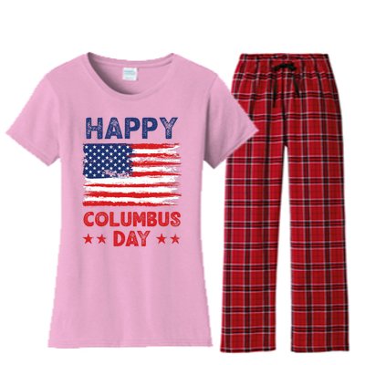 Christopher Columbus Usa Vintage Flag Happy Columbus Day Women's Flannel Pajama Set