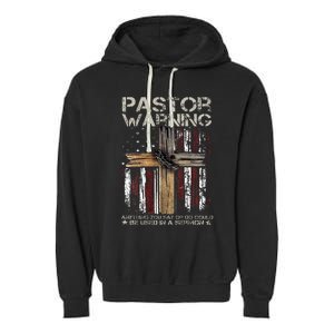 Christian Cross USA Flag Pastor Warning Garment-Dyed Fleece Hoodie