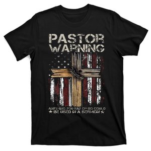 Christian Cross USA Flag Pastor Warning T-Shirt