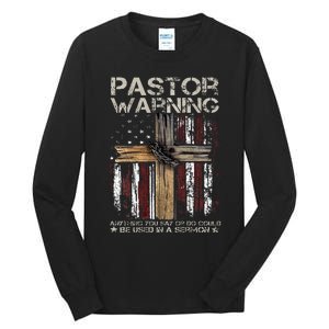 Christian Cross USA Flag Pastor Warning Tall Long Sleeve T-Shirt