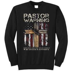 Christian Cross USA Flag Pastor Warning Tall Sweatshirt